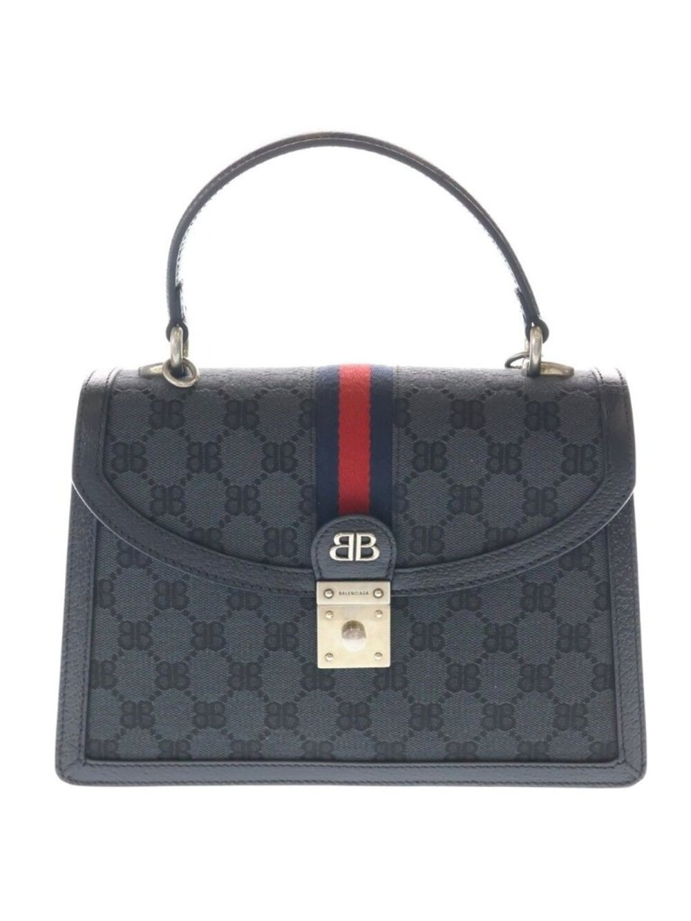 Gucci Zahakka 2-Way Shoulder Bag Black Canvas Leather Silver